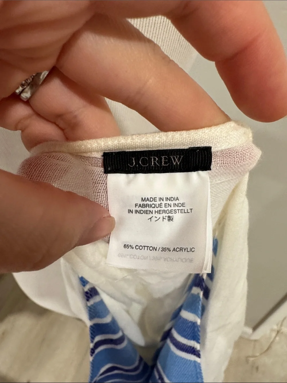 J. Crew White and Blue Stripe kimono beach cover up with tassel bottoms coastal